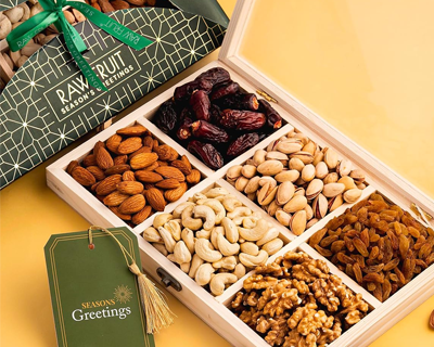 HyperFoods® Eid Mubarak Gift Box Wooden Gifting Box Pack of 6 DryFruits Box Dry Fruits Gift Ramzan Gift Hampers DryFruit