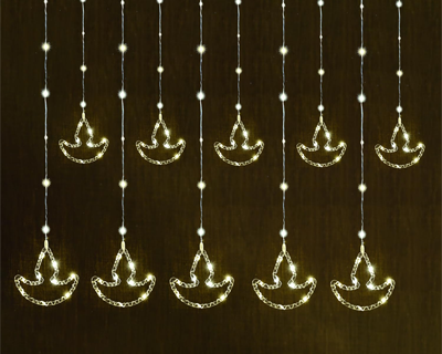 LED 10 Diya Curtain String Light with 8 Modes Plug Sourced Serial Decorative Lamps