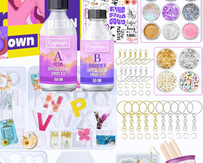 Craftinger DIY 85 Pcs Pro Resin Art Kit with 200 Gm Resin and Coasters Alphabet Keychain Earring Making Kit