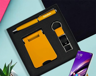 Giftana 3 in 1 Personalized Pen with Keychain and Mobile Stand with Name, Customized Gifts for Men and Women, Personalized Gift for Doctors, New Year Corporate Gift Set for Employee