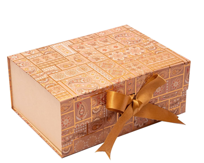 Boxotica Golden Floral Small Gift Box – Foldable Rigid Hamper with Ribbon & Greeting Card