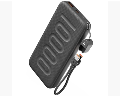 10000mAh Slim & Compact Powerbank with in-Build Type C Cable, 22.5W Fast Charging, USB & Type C Output, Power Delivery