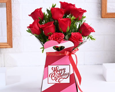 FlowerAura Premium Fresh Live Flower Bouquet of 10 Red Roses