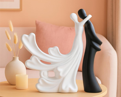 Passionate Lover Hugging Couple Figure | Beautiful Home Decor - (Set of 2, White Black)