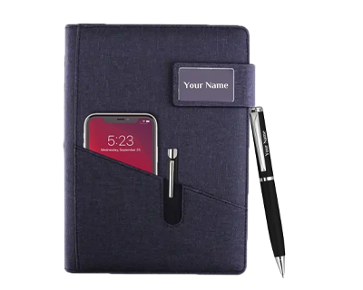 Personalized Planner Diary with Pen Gift Set,2 in 1 Customized Jute Diary with Metal Pen Gifts for Men,Personalised New Year Corporate Gift for Employee,Employee Welcome Kit (Black),200 Pages