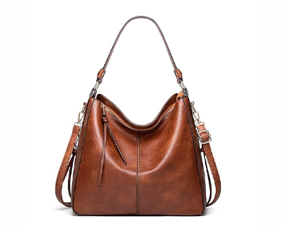 Brown Hobo Shoulder Handbag for Women in Faux Leather 39 x 33 x 13 cm