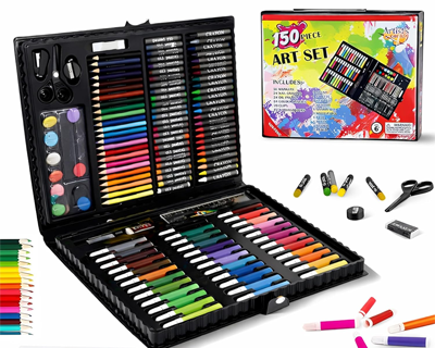 150 Pieces Colour Set Kit for Kids, Complete Stationery Items and Colour Pencil Set in Portable Case