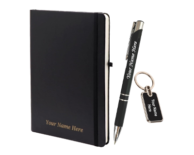 Personalized Diary, Metal Pen & Keychain Set | Size A5-192 Page Writing Journal | Engraved Gift Set for Office, Corporate Events, Diwali, Christmas & Special Occasions