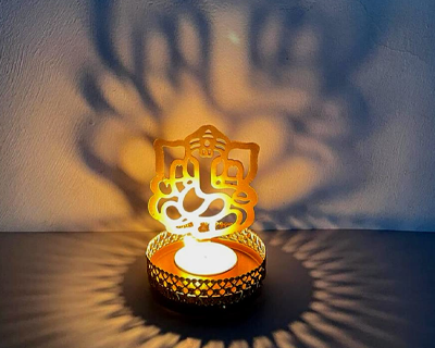 Sow and Grow Golden Shadow Metal Tea Light Holder Diya with Tealight