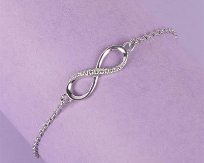 Clara 925 Sterling Silver Infinity Bracelet, Adjustable, Rhodium Plated, Swiss Zirconia Gift for Women and Girls
