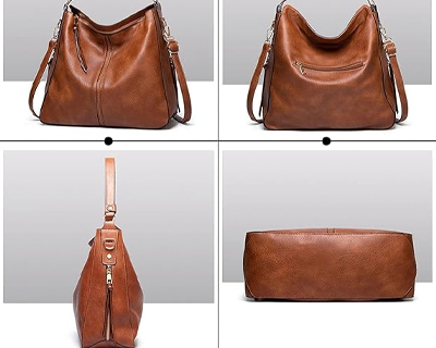 Brown Hobo Shoulder Handbag for Women in Faux Leather 39 x 33 x 13 cm