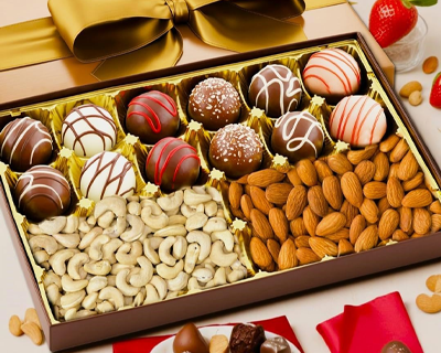 Deluxe 12 Pcs Truffle Chocolates + DryFruits - Almond & Cashew Gift Pack | Premium Handmade Celebration Chocolate Gift Box For Birthday