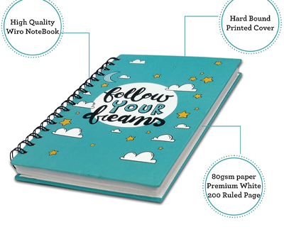 AccuPrints wiro Hard bound Size -A5 (6 by 9 inch) Notebook Diary Ruled 200 pages-Notebook Diary