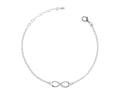 Clara 925 Sterling Silver Infinity Bracelet, Adjustable, Rhodium Plated, Swiss Zirconia Gift for Women and Girls