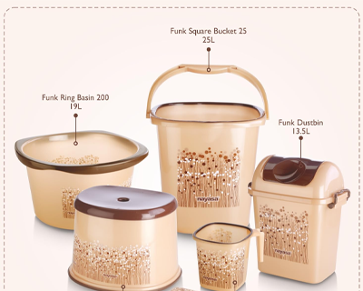 Plastic Funk Bathroom Set DLX 6 Pcs | Bkt 25 L + Mug 1.5 L + Basin 20 L+ Dustbin 14 L + 509 Stool + Soap Case