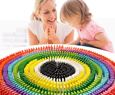 120 Pcs 12 Color Wooden Dominos Blocks Set, for Kids Board Game Educational Play Toy, Domino Racing Toy Game