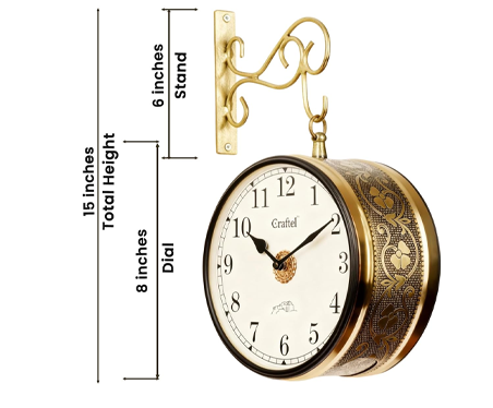 Metal Analog Double Sided Vintage Station Wall Clock with Brass in dial