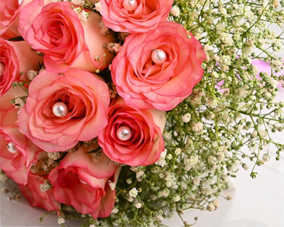 Premium Fresh Live Bridal Flower Bouquet of 12 Pink Pearls Roses