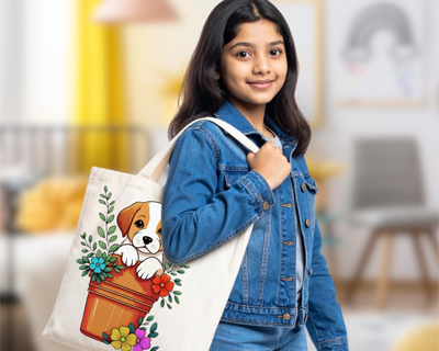 Crafts Tote Bag Painting Kit for Kids & Adults – Reusable Cotton Shopping Bag with Colors & Brush