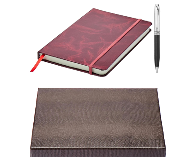 amazon basics A5 Journal/Notebook/Diary With Ribbon Bookmark & Metal Roller Ballpen | Gift Set For Corporate And Personal Occasion