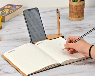Wooden Diary with Mobile Holder & Pen Stand | Executive Notebook | Useful Gift For Office, Corporate Gift & Personal Use