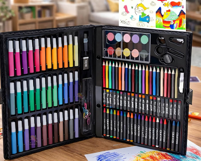 150 Pieces Colour Set Kit for Kids, Complete Stationery Items and Colour Pencil Set in Portable Case