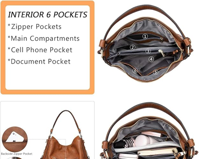 Brown Hobo Shoulder Handbag for Women in Faux Leather 39 x 33 x 13 cm