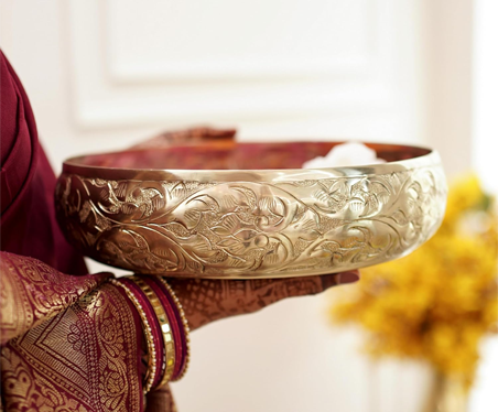 Golden Aluminium Chitai Design 10" inch Urli | Navratri Durga Puja Indoor Outdoor Center Table Flower Decorative Bowl