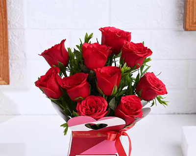 FlowerAura Premium Fresh Live Flower Bouquet of 10 Red Roses
