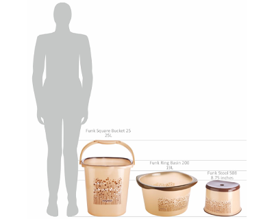 Plastic Funk Bathroom Set DLX 6 Pcs | Bkt 25 L + Mug 1.5 L + Basin 20 L+ Dustbin 14 L + 509 Stool + Soap Case