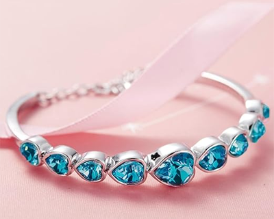 Bracelet for Women and Girls A5 High Grade Crystal Bracelets for women | SIlver Toned Valentine Special Heart Bracelet | Birthday Gift For girls and women