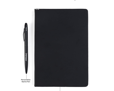 Personalized Name & Charm Leather Diary and Pen Gift Set (Black) Customized Corporate Gifts for Staff Employees Men|Diary for Men Boys|Gifts For Mens|Christmas Gifts Men Women|Secret Santa Gifts
