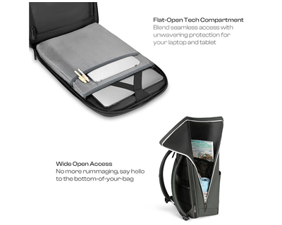 Unisex backpack for Work and Travel | Premium Fabric and Water Resistant |Flat-Open design compartment with Laptop