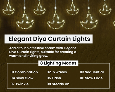 LED 10 Diya Curtain String Light with 8 Modes Plug Sourced Serial Decorative Lamps