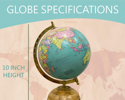 8 Inch Antique World Globe with Wooden Base for Gifting/Kids & Student Learning/Decoration Showpiece