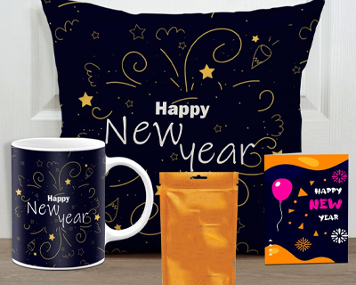Chocolate Combo New Year Gift for Girlfriend, Boyfriend,Husband,Wife,Parents & Friends Printed Cushion Cover with Filler, Coffee Mug, Chocolate and Greeting Card