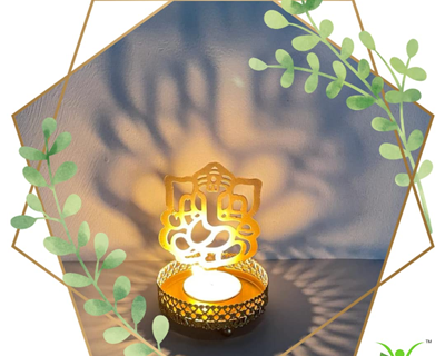 Sow and Grow Golden Shadow Metal Tea Light Holder Diya with Tealight