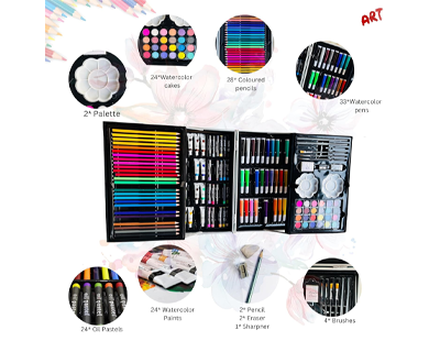 Art Set for Kids, 145 Pieces Drawing Kit with Colour Pencils, Oil Pastels, Paint Brushes, Unicorn Theme Art Set
