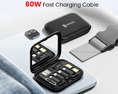 Portronics Snapcase 60W Multifunctional Fast Charging Data Cable Kit, Conversion Set USB A & Type C to Male Micro