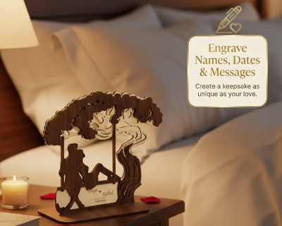 Customizable Wooden Couple Desk Art Showpiece | Personalized Romantic Couple Under Tree Figurine | Anniversary & Special Occasion Wedding Gift