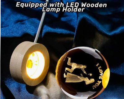 3D Crystal Love You Lamp for Couples Engraved Crystal Ball LED Night Light with Wooden Base