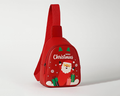Christmas Sling Backpack for Kids, Santa theme chestbag Adjustable Shoulder Strap, 17x13x6.5 cm, sling Bag printed Snowflakes XmasTrees reindeer