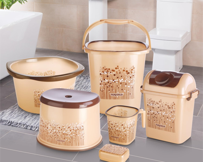Plastic Funk Bathroom Set DLX 6 Pcs | Bkt 25 L + Mug 1.5 L + Basin 20 L+ Dustbin 14 L + 509 Stool + Soap Case