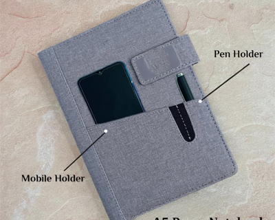Personalized Jute Diary with Pen Gift Set, Customized 2 in 1 Organiser Office Diaries Notebook A5 Size, Diwali Corporate Gifts for Employee (Grey)