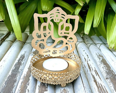 Sow and Grow Golden Shadow Metal Tea Light Holder Diya with Tealight