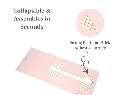 Pink Small Gift Box – Foldable Rigid Hamper with Ribbon & Greeting Card