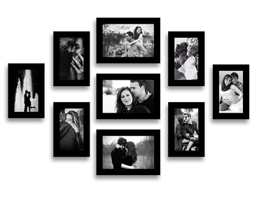 Photo Frame With Glass (Black,9 Photos) Wall Mount, Rectangular, 5 x 7 inches (3 pieces), 4 x 6 inches