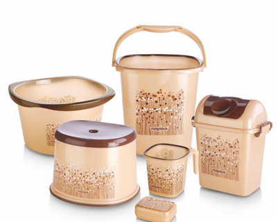 Plastic Funk Bathroom Set DLX 6 Pcs | Bkt 25 L + Mug 1.5 L + Basin 20 L+ Dustbin 14 L + 509 Stool + Soap Case