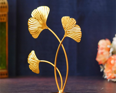 Premium Iron Gold Plated 3 Leaf Shape Decoration Table Stand for Home and Living Room Decor